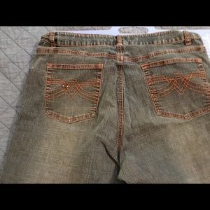 orange embellished sequins jeans zigzag bottom